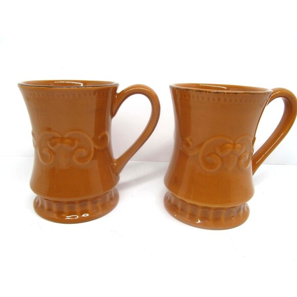 Demdaco Sapore  Deb Hrabik Set Of 2 Hand Painted orange Mugs 2004 - Picture 2 of 5